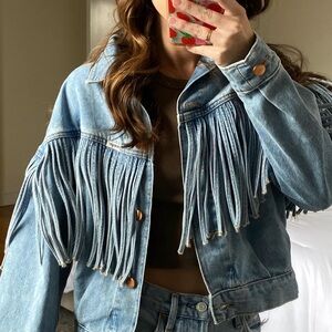 ISO Wrangler Light Blue Fringe Jean Jacket